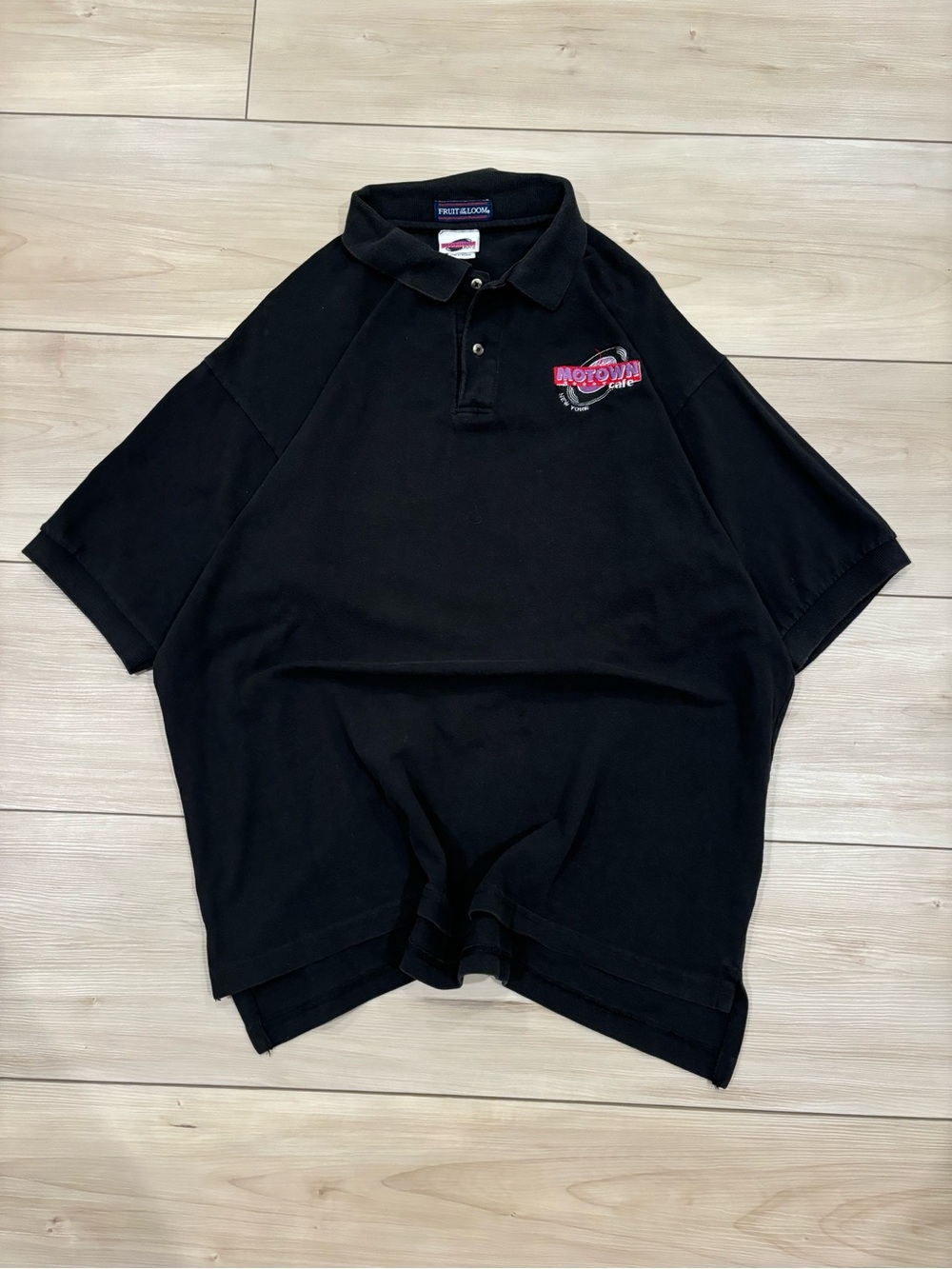 Fruit of the Loom Vintage 90s Embroidered Mo Town Cafe New York black polo
